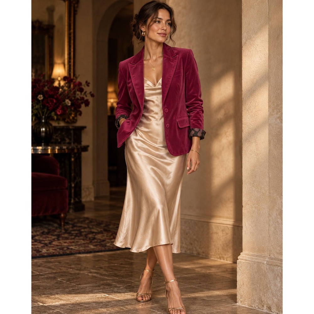 Ann Taylor 12 Magenta Cotton Velvet Blazer Jewel Tone Holiday Party Jacket